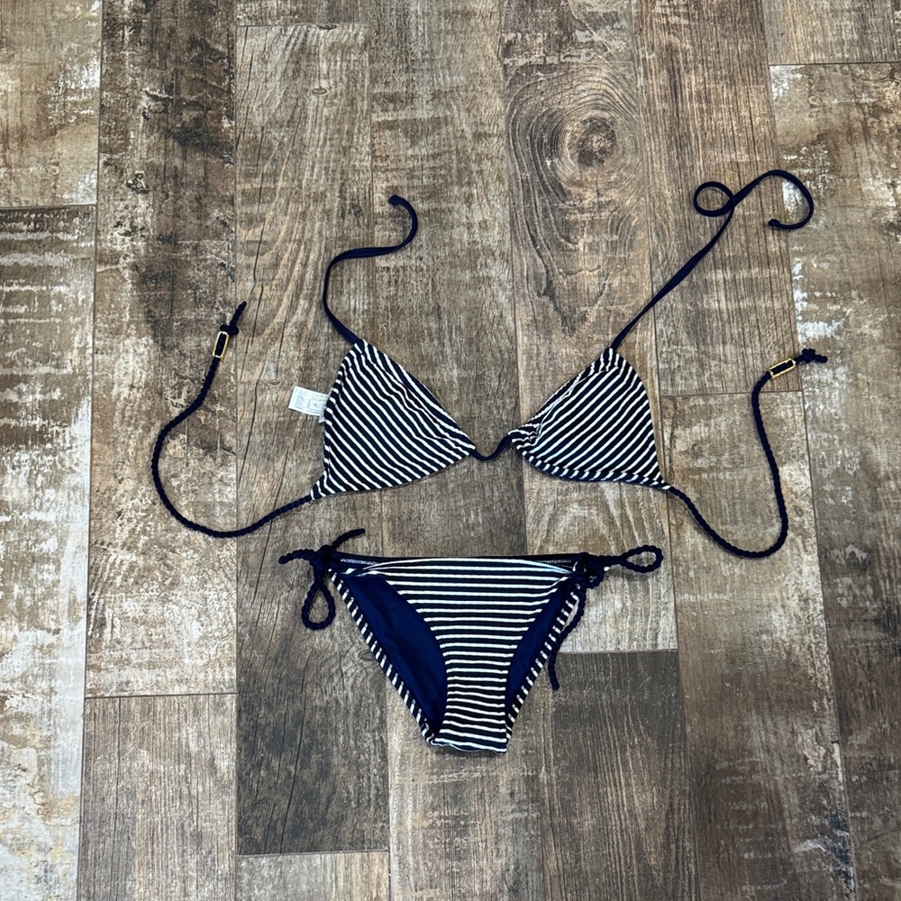 Heidi Klein Navy and White Striped Bikini